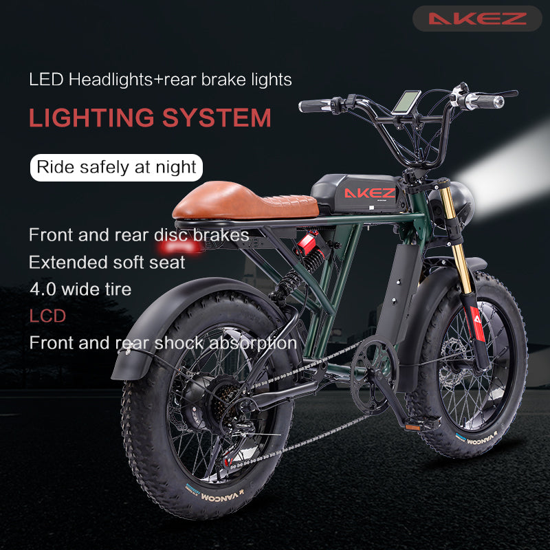 AKEZ S2 48V 750W Fat Tire E-Bike | 20" Tires, 45 KM/H Top Speed
