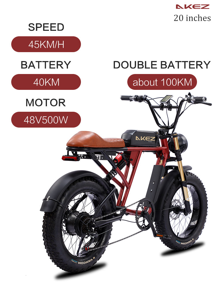 AKEZ S2 48V 750W Fat Tire E-Bike | 20" Tires, 45 KM/H Top Speed