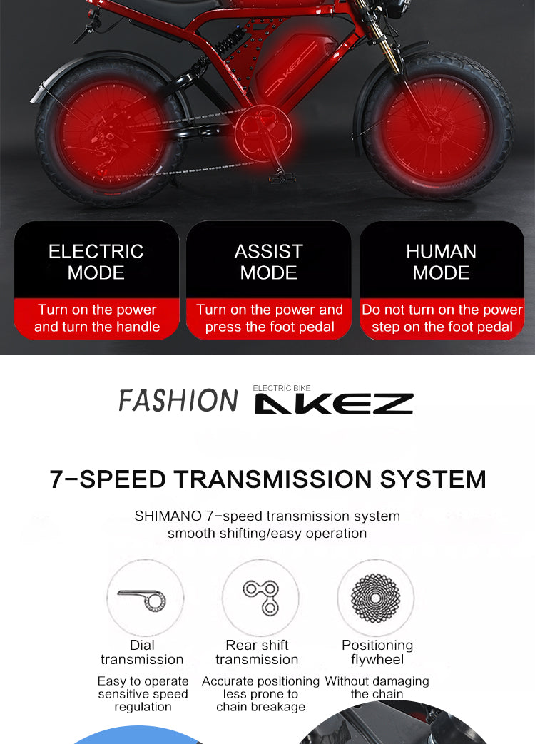 AKEZ KingKong 48V/52V 1500W Fat Tire E-Bike | 20" Tires, 55KM/H ,FREE US Shipping