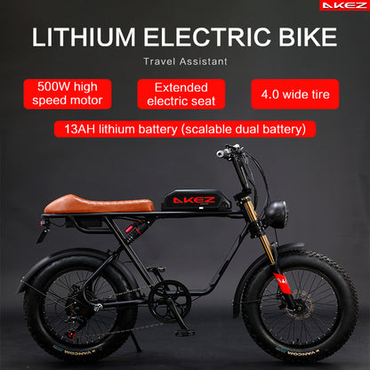 AKEZ S1 48V 750W Fat Tire E-Bike | 20" Tires, 45 KM/H Top Speed