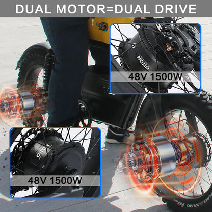 AKEZ TANK 48V 1500W*2 Dual Motor Fat Tire E-Bike | 20" Tires 26AH