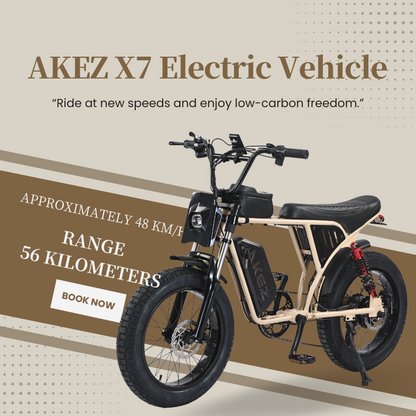 AKEZ X7 48V 750W Fat Tire Electric Bike | 20" Tires, 30 MPH Top Speed