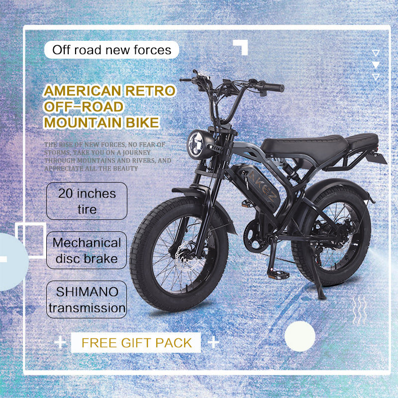 AKEZ M2-Factory Direct 48V 750W Fat Tire E-Bike | 20" Tires, 28 MPH Top Speed