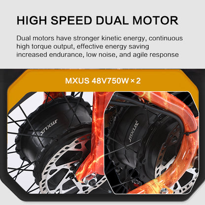 AKEZ S1 MAX 48V 750W*2 Dual Motor Fat Tire E-Bike | 20" Tires, 50 KM/H Top Speed