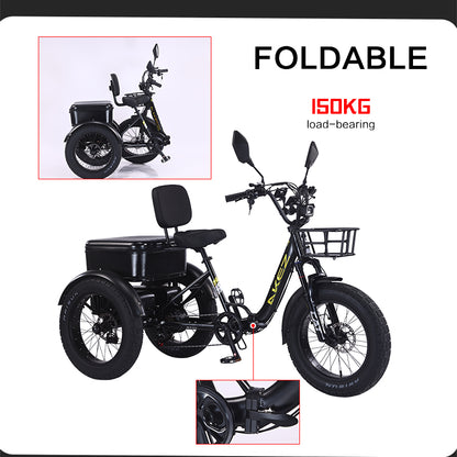 AKEZ Tri-Bike 48V 1000W Cargo Folding Electric Bike | 42Ah, 32 MPH