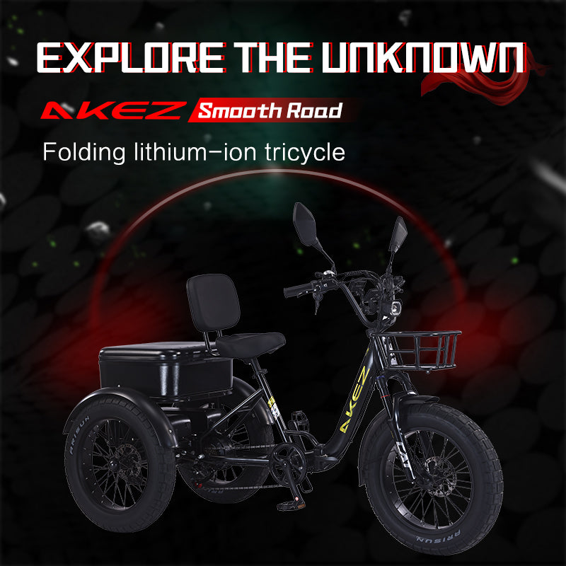 AKEZ Tri-Bike 48V 1000W Cargo Folding Electric Bike | 42Ah, 32 MPH