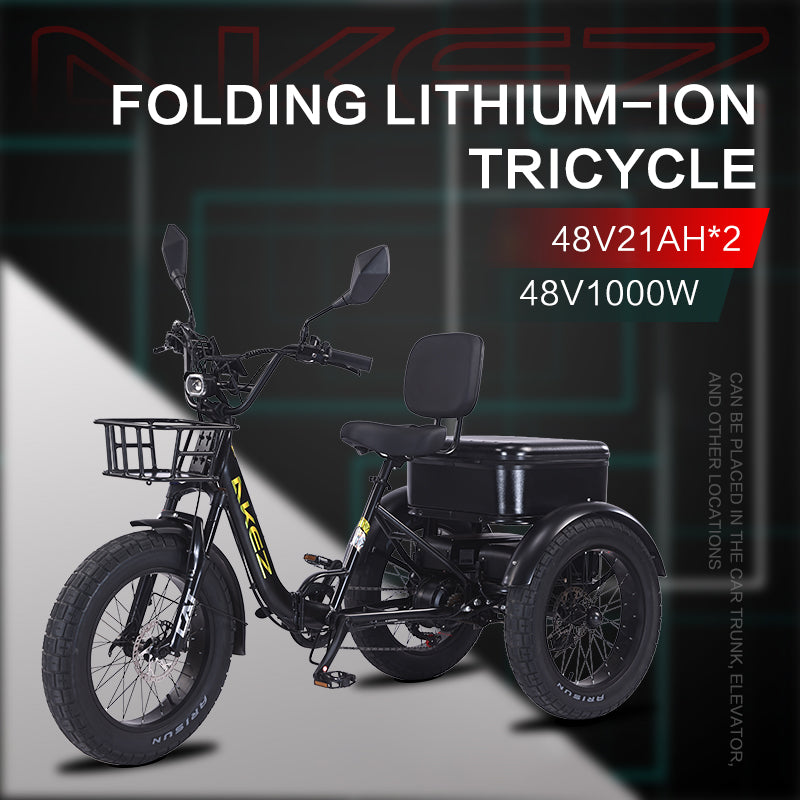 AKEZ Tri-Bike 48V 1000W Cargo Folding Electric Bike | 42Ah, 32 MPH