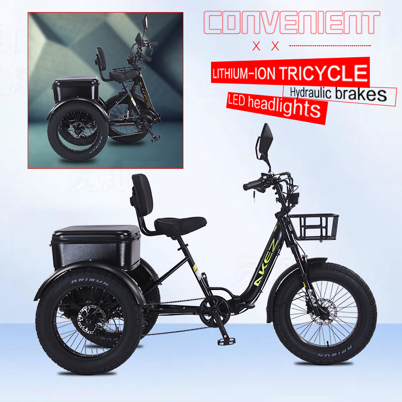 AKEZ Tri-Bike 48V 1000W Cargo Folding Electric Bike | 42Ah, 32 MPH