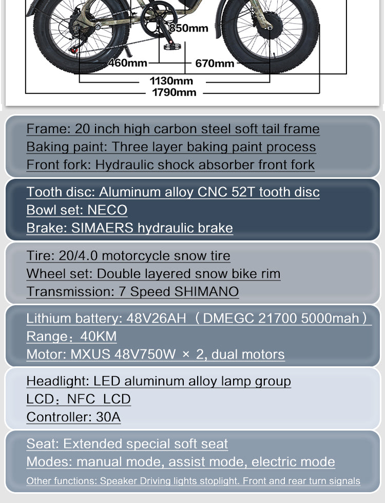 AKEZ S1 MAX 48V 750W*2 Dual Motor Fat Tire E-Bike | 20" Tires, 50 KM/H Top Speed